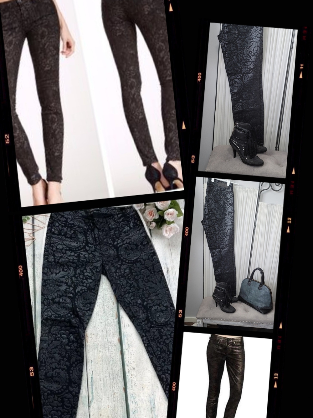 Seven7 Black Jacquard Skinny Pants Size 8